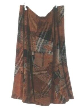 Southern Lady Size 3X Skirt Brown Geometric Plaid Elastic Waist Band Pull On